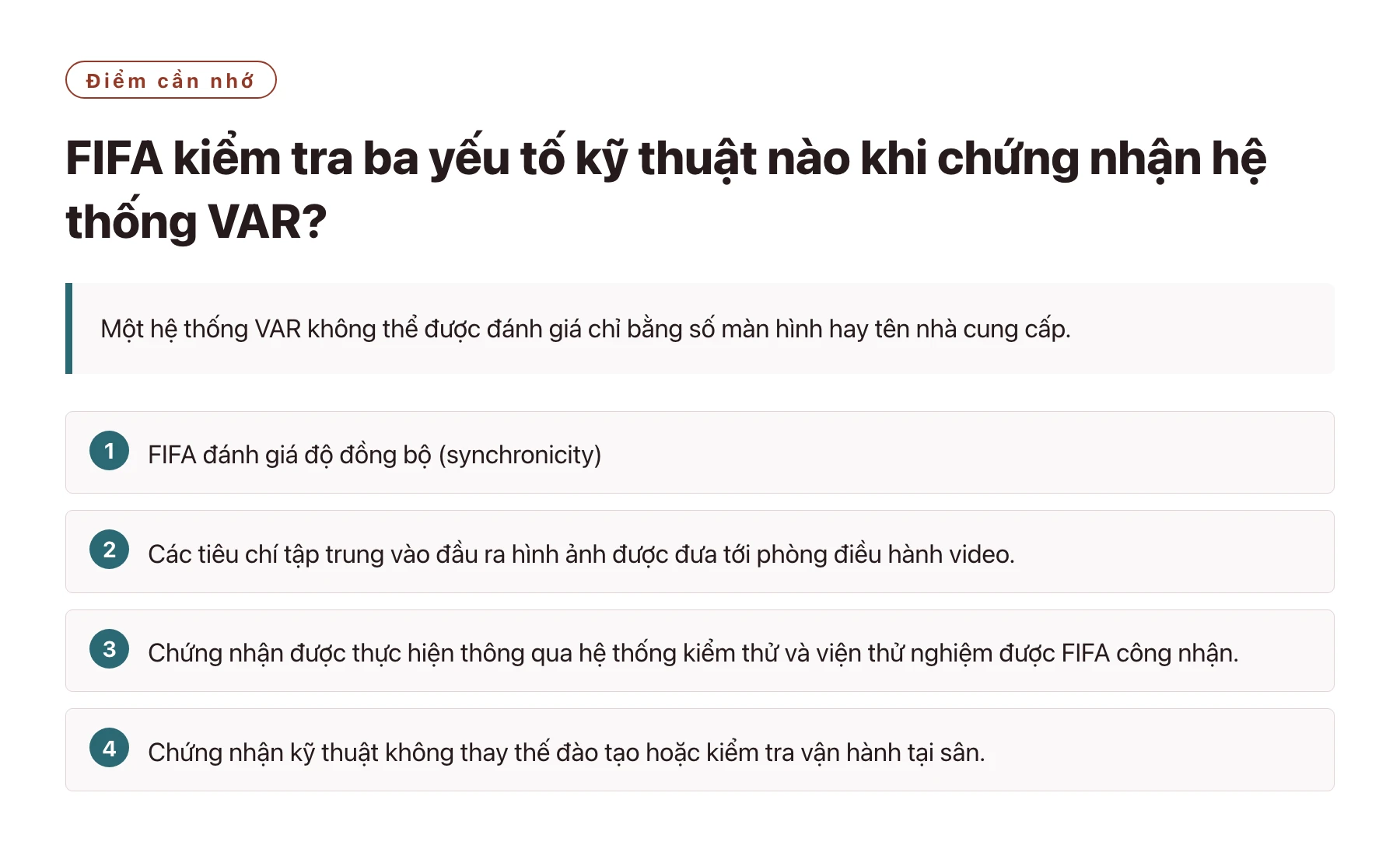 FIFA kiểm tra ba yếu tố kỹ thuật nào khi chứng nhận hệ thống VAR?——全文要点速览